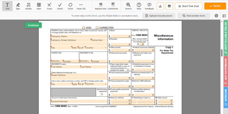 Form 1099 ↳ 2023 Irs 1099 Misc Tax Form Printable And Free Fillable Pdf Fill Online Or Print 7518